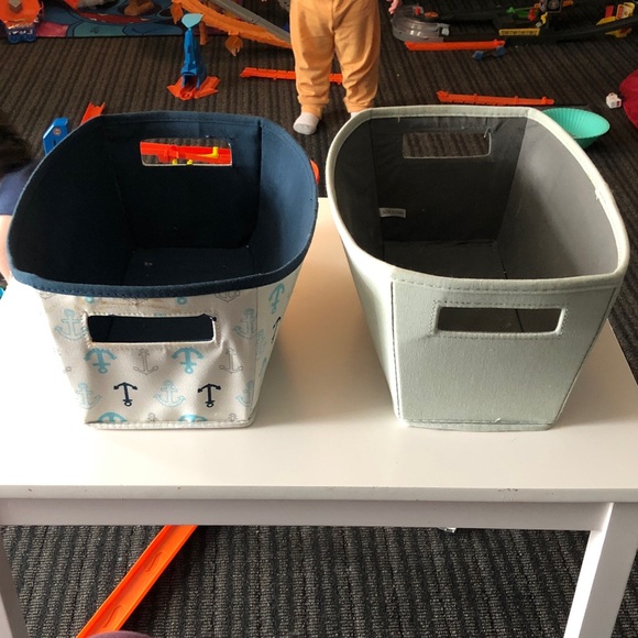 no brand Other - 🍄 Anchor Print & Plain Green Storage Bin Set
